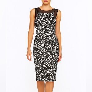 Badgley Mischka Jacquard Black and White Floral Lace Midi Dress Size 10 NWT